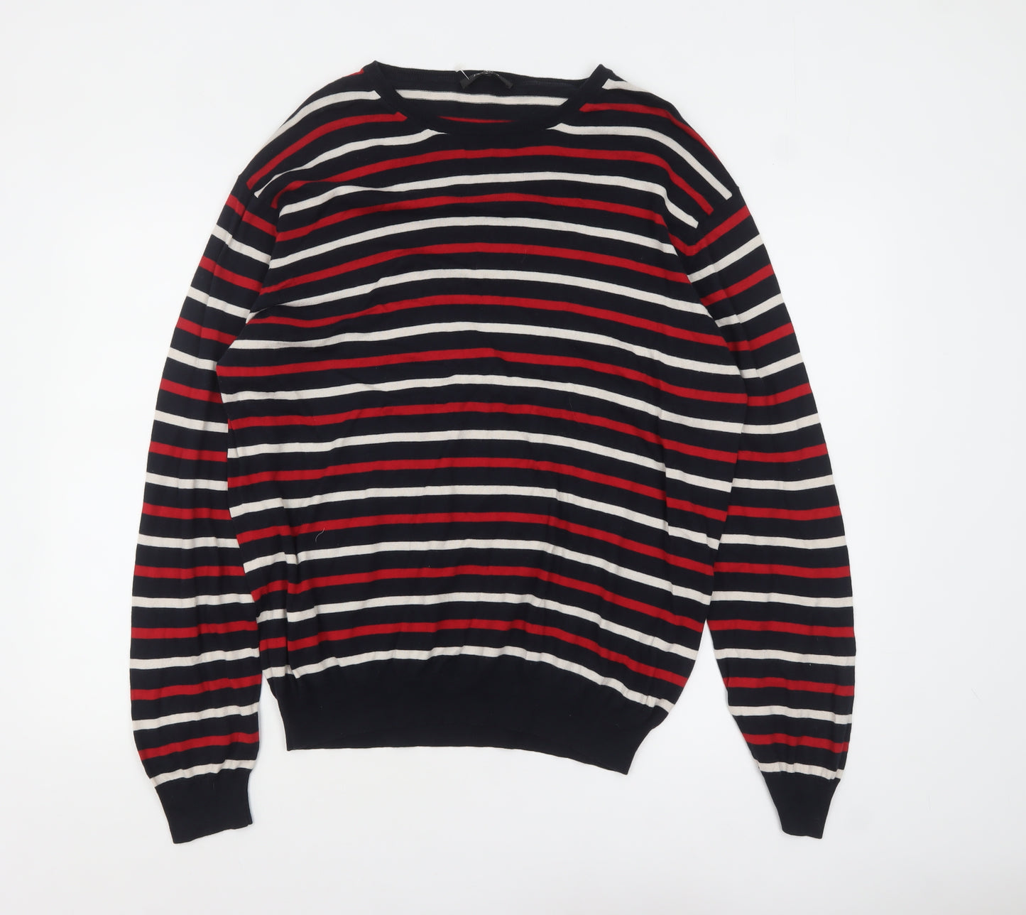 Jaeger Men’s Multicoloured Striped Cotton Jumper L Crew Neck