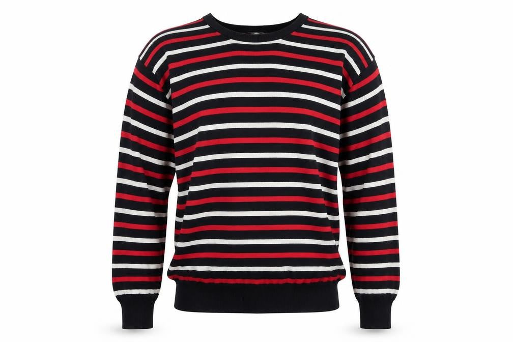 Front view of Jaeger Men’s Multicoloured Striped Cotton Jumper L Crew Neck
