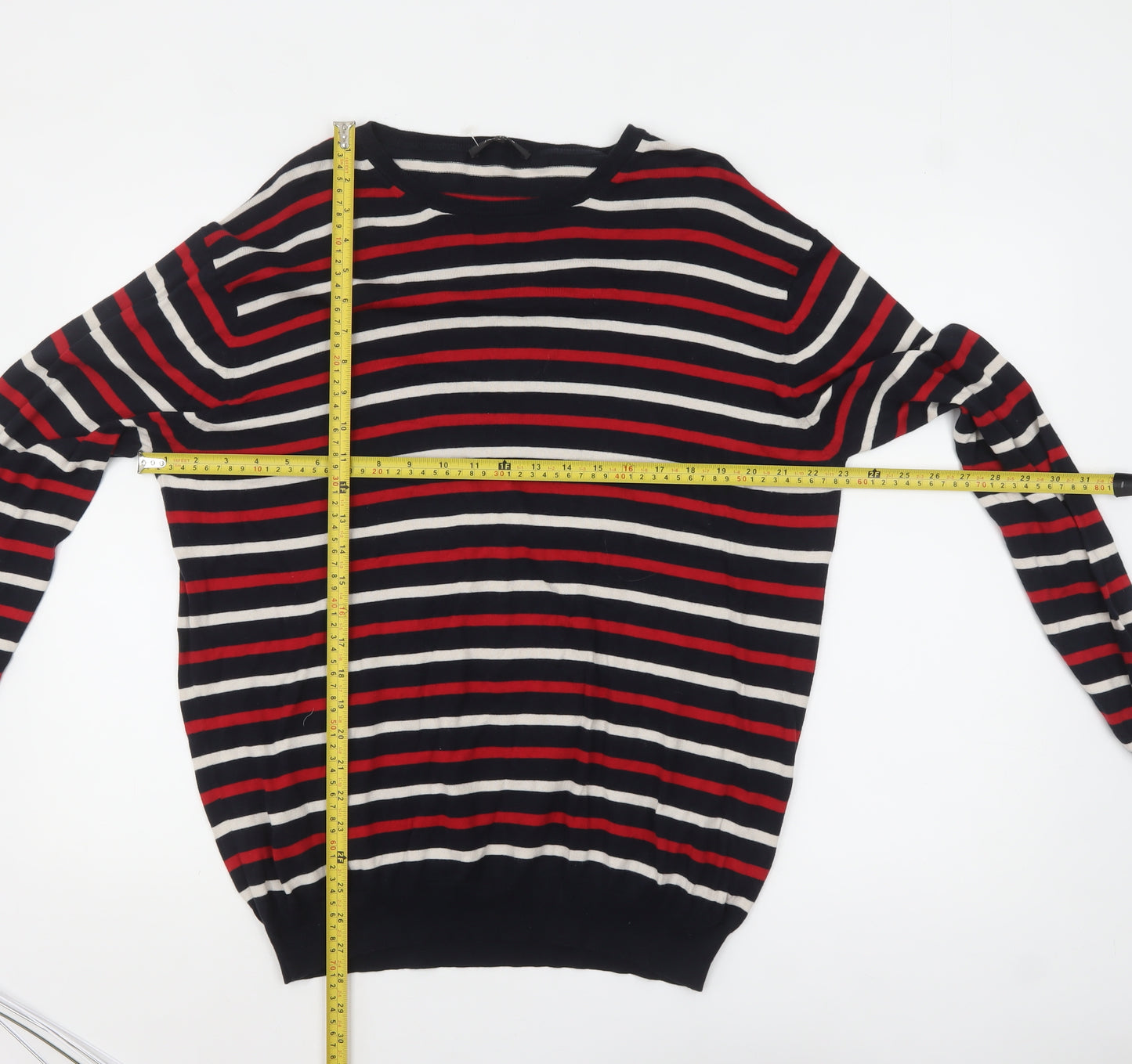 Jaeger Men’s Multicoloured Striped Cotton Jumper L Crew Neck