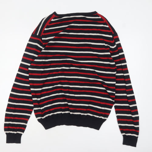 Jaeger Men’s Multicoloured Striped Cotton Jumper L Crew Neck