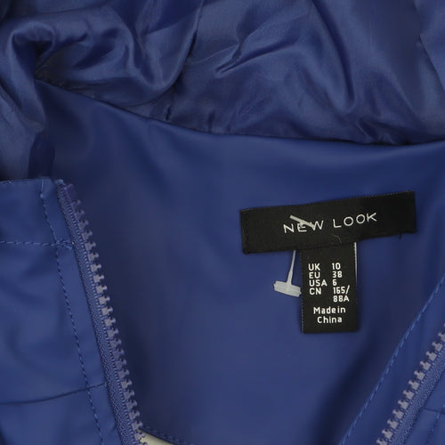 New Look Women Blue Waterproof Hooded Rain Coat Jacket Size 10
