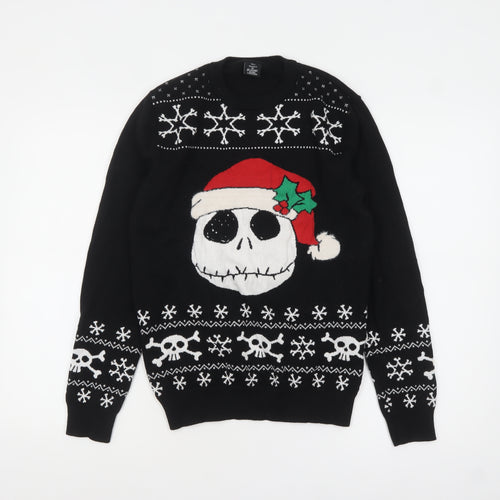 Primark Men's Black Christmas Skull Pullover Jumper Size S