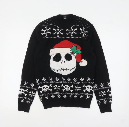 Primark Men's Black Christmas Skull Pullover Jumper Size S