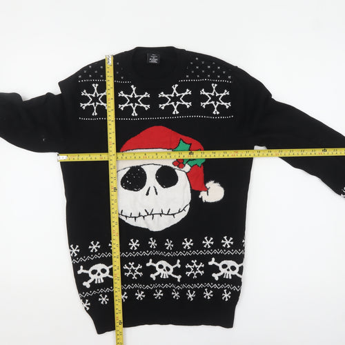 Primark Men's Black Christmas Skull Pullover Jumper Size S