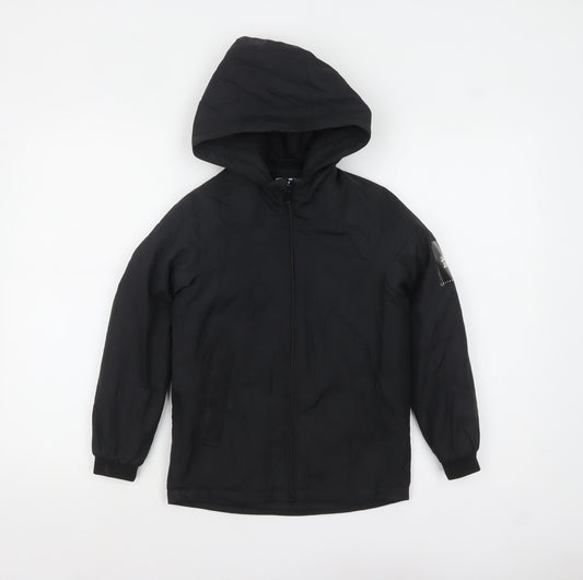 Jack & Jones Boys Black Hooded Puffer Jacket 8 Years Full Zip Lined Coat