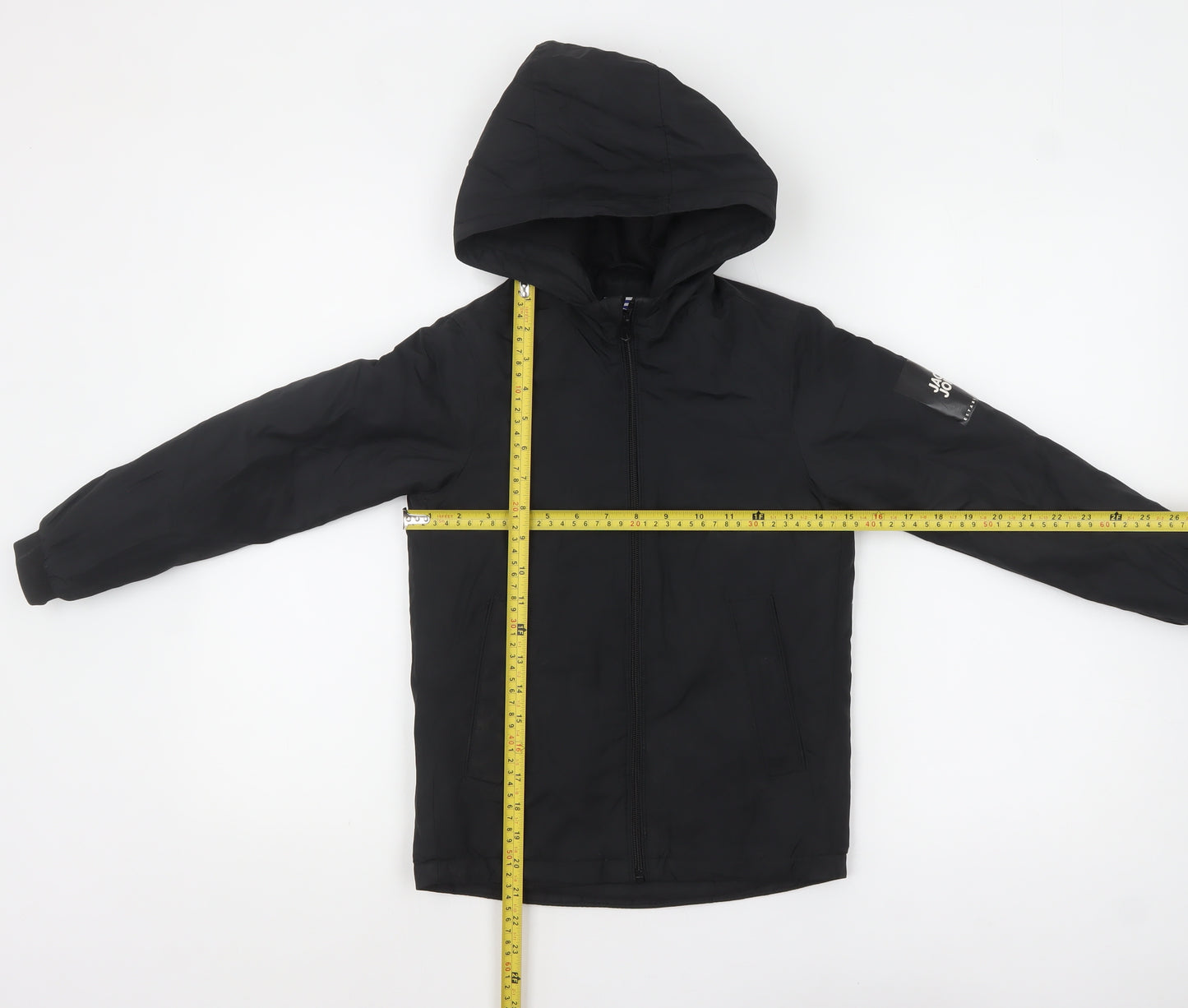 Jack & Jones Boys Black Hooded Puffer Jacket 8 Years Full Zip Lined Coat