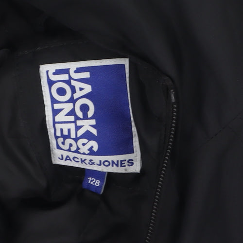 Jack & Jones Boys Black Hooded Puffer Jacket 8 Years Full Zip Lined Coat