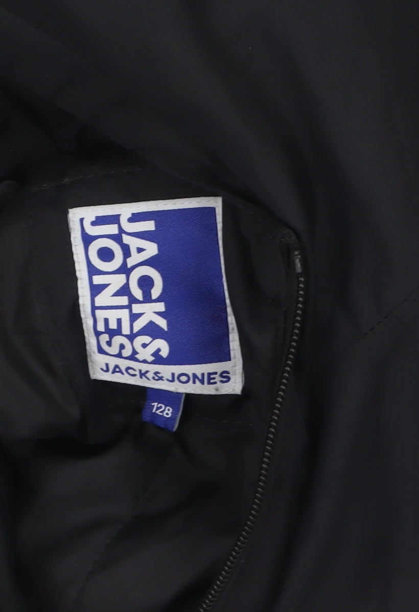 Jack & Jones Boys Black Hooded Puffer Jacket 8 Years Full Zip Lined Coat