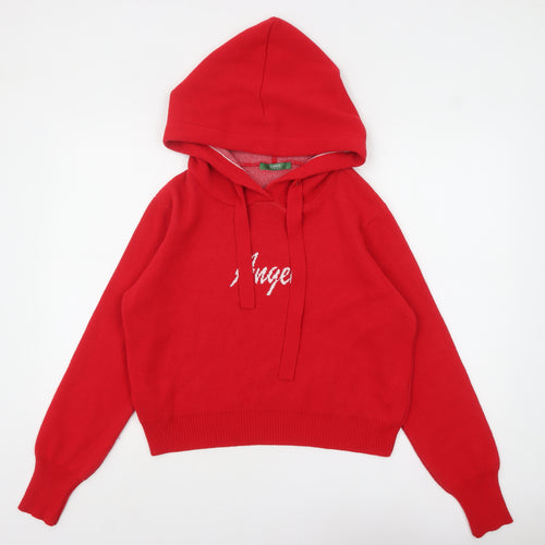 Limon Company Women’s Red Hooded Pullover Jumper Size L Angel Design