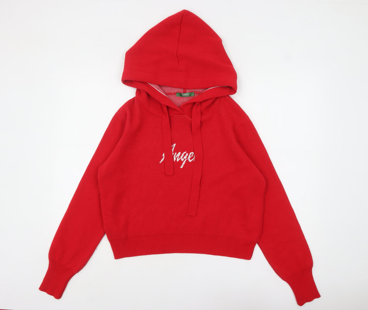 Limon Company Women’s Red Hooded Pullover Jumper Size L Angel Design