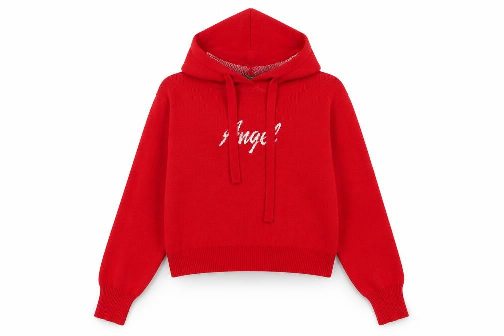 Limon Company Women’s Red Hooded Pullover Jumper Size L Angel Design