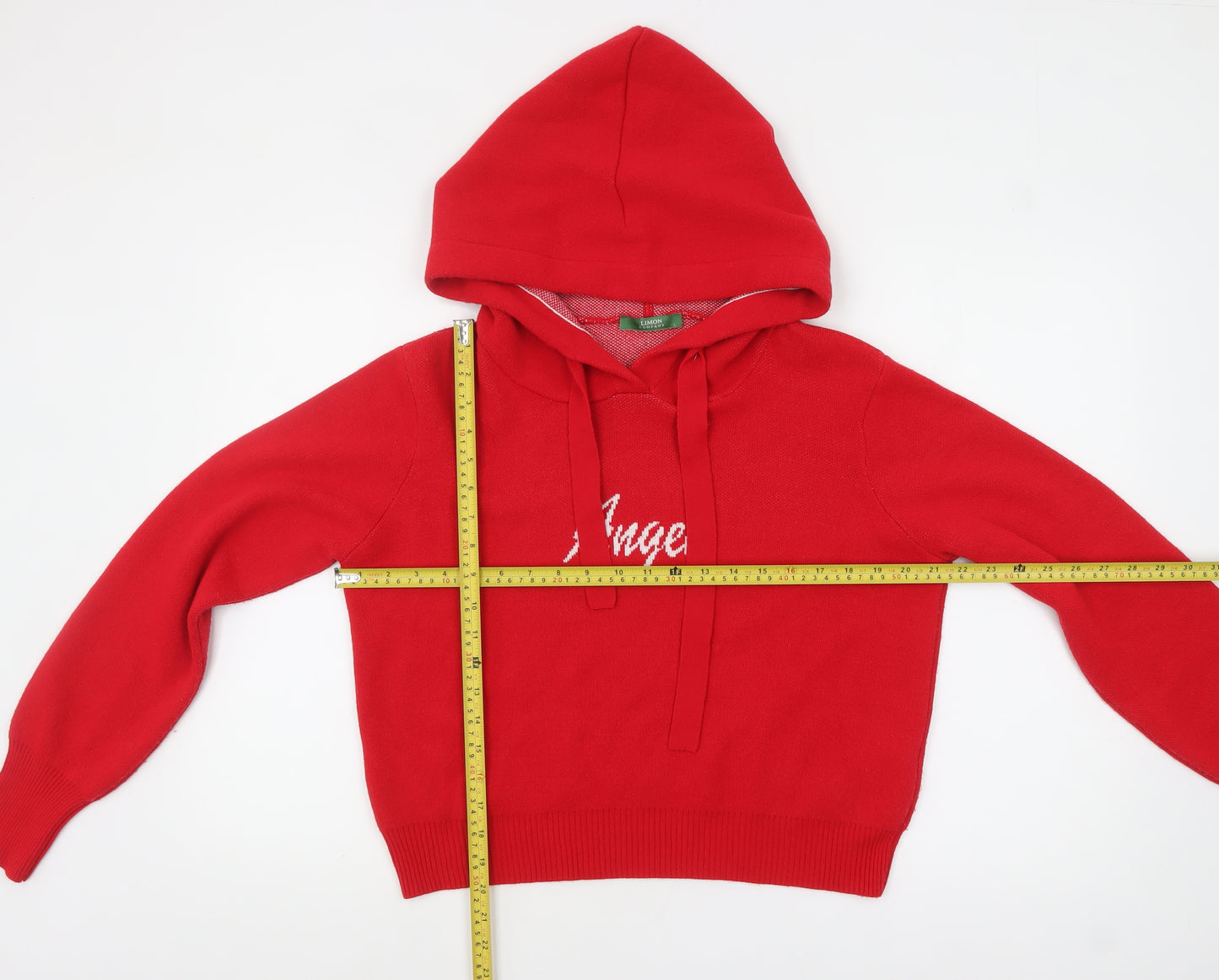 Limon Company Women’s Red Hooded Pullover Jumper Size L Angel Design
