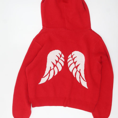Limon Company Women’s Red Hooded Pullover Jumper Size L Angel Design
