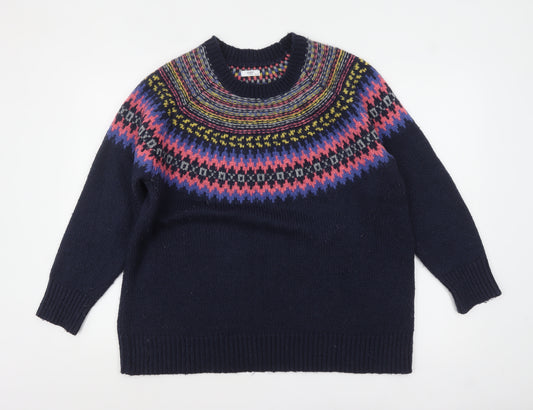 Cotton Traders Women's Blue Fair Isle Knit Jumper Size 18