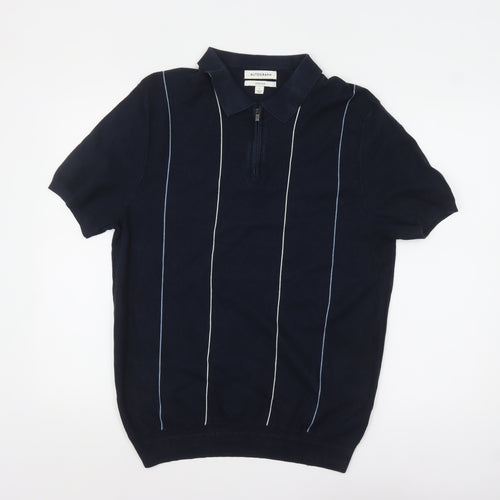 Marks and Spencer Autograph Men's Navy Short Sleeve Silk Blend Polo L