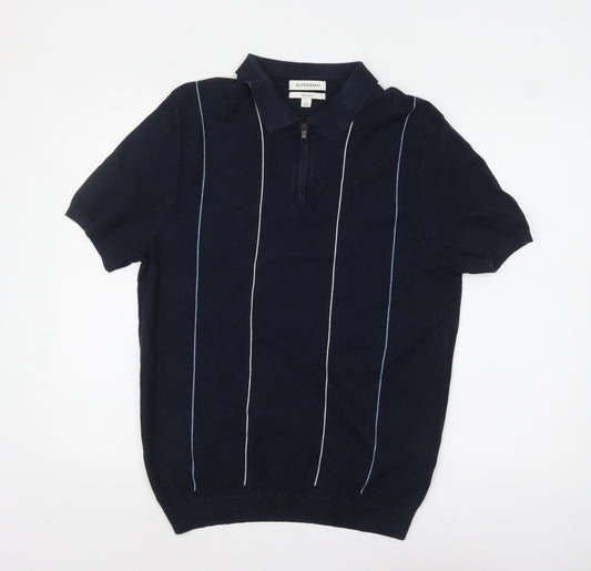 Marks and Spencer Autograph Men's Navy Short Sleeve Silk Blend Polo L