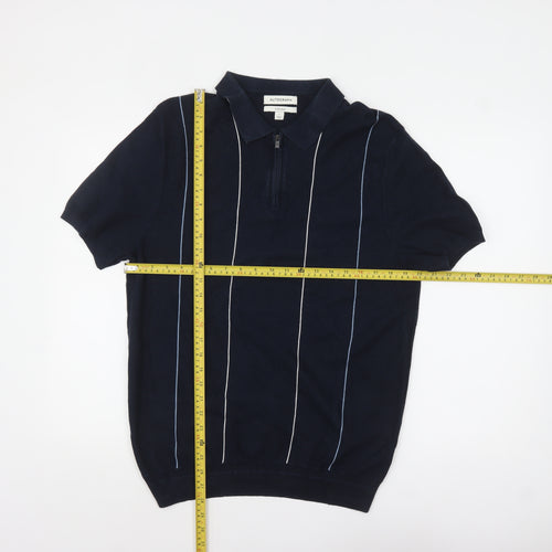 Marks and Spencer Autograph Men's Navy Short Sleeve Silk Blend Polo L
