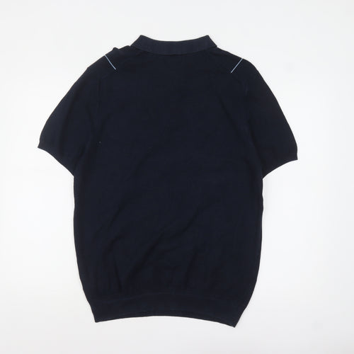 Marks and Spencer Autograph Men's Navy Short Sleeve Silk Blend Polo L