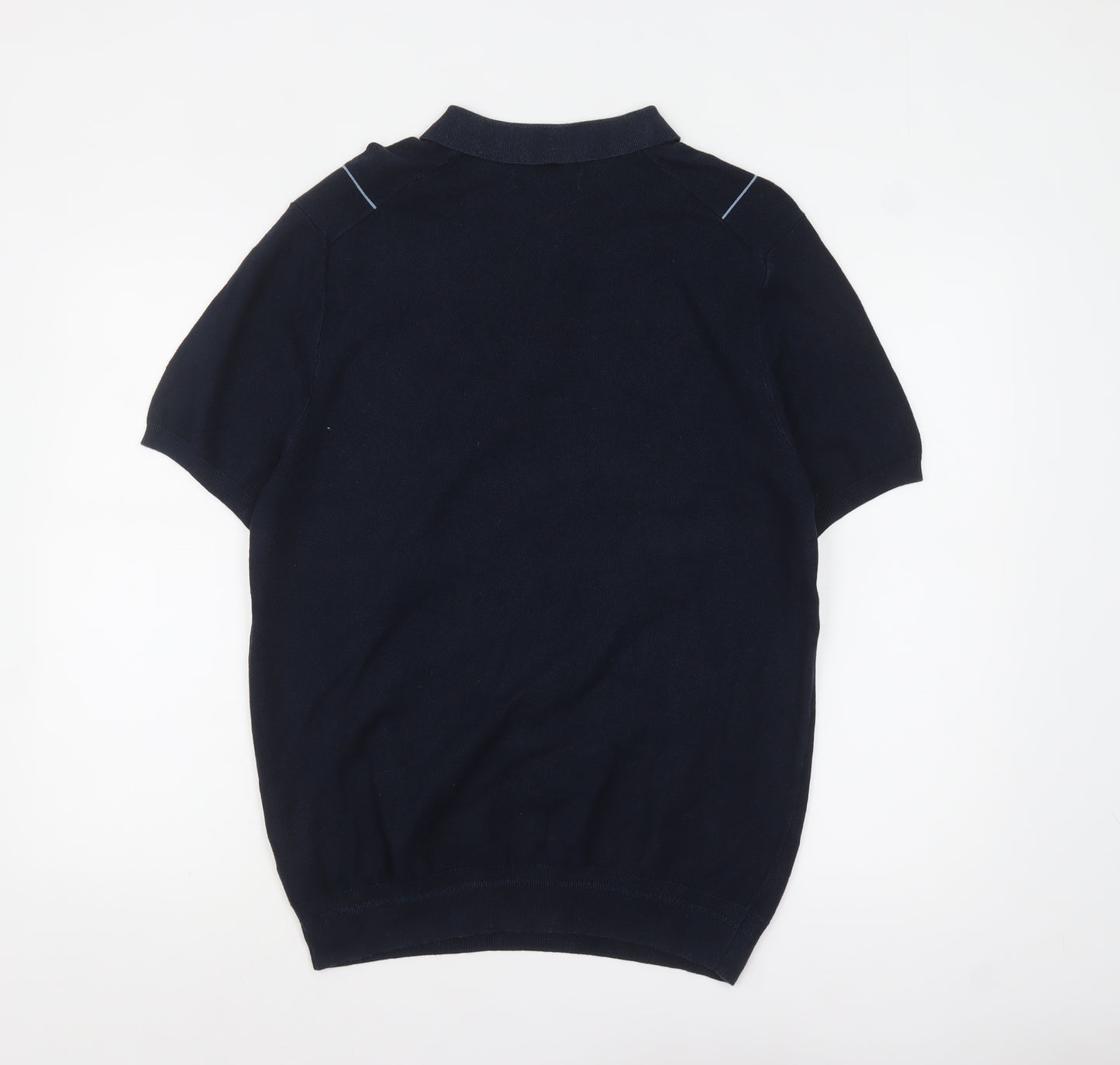 Marks and Spencer Autograph Men's Navy Short Sleeve Silk Blend Polo L