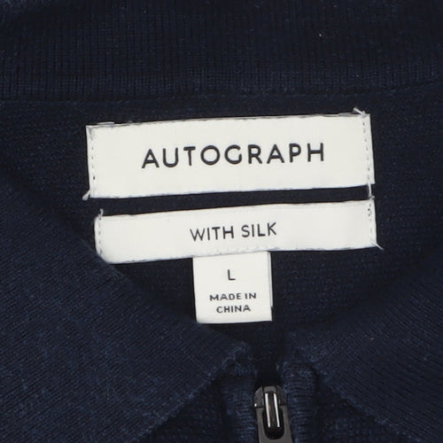 Marks and Spencer Autograph Men's Navy Short Sleeve Silk Blend Polo L
