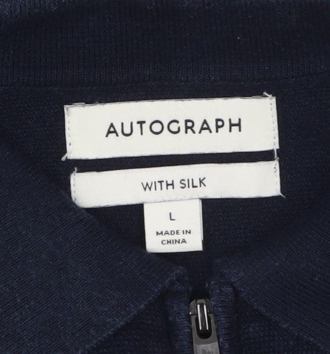 Marks and Spencer Autograph Men's Navy Short Sleeve Silk Blend Polo L