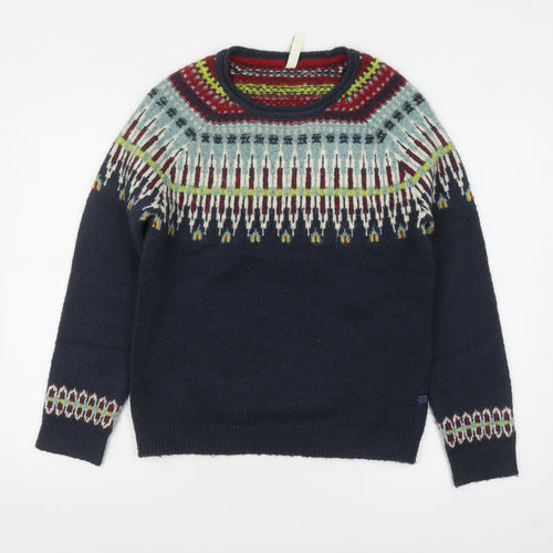 Weird Fish Women's Navy Fair Isle Knit Jumper Size 8 Acrylic Blend