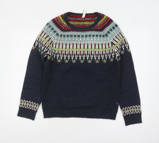 Weird Fish Women's Navy Fair Isle Knit Jumper Size 8 Acrylic Blend
