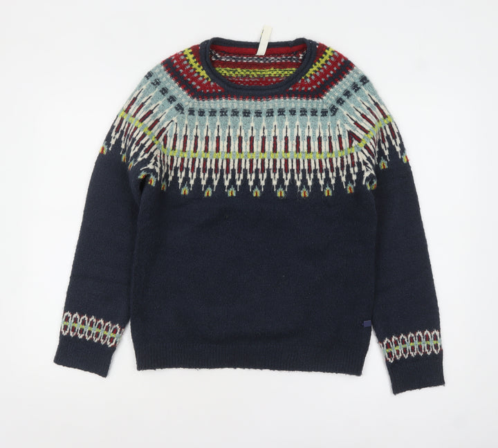 Weird Fish Women's Navy Fair Isle Knit Jumper Size 8 Acrylic Blend
