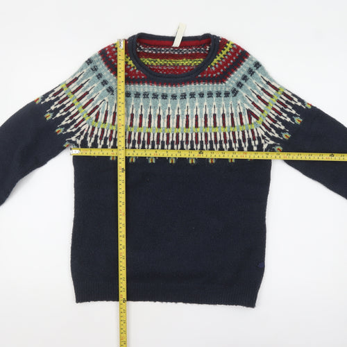 Weird Fish Women's Navy Fair Isle Knit Jumper Size 8 Acrylic Blend
