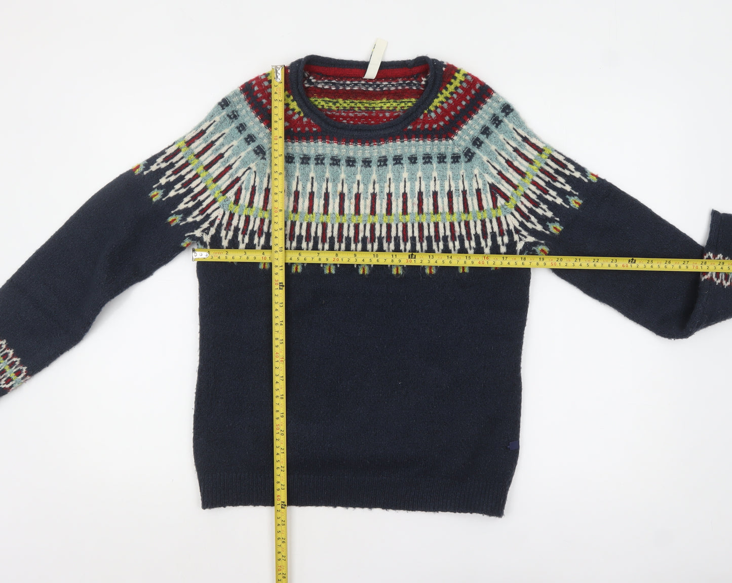 Weird Fish Women's Navy Fair Isle Knit Jumper Size 8 Acrylic Blend