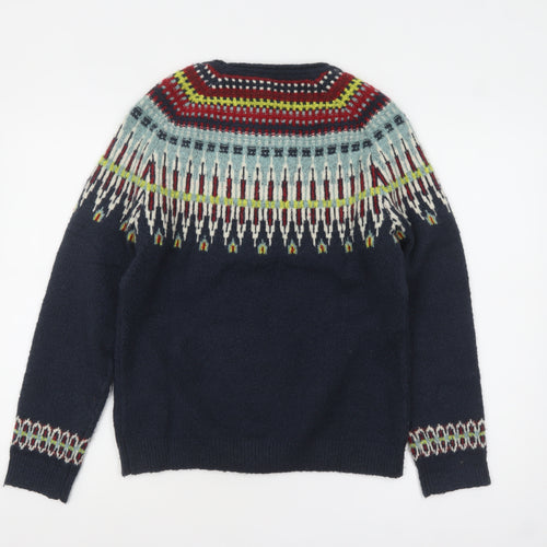 Weird Fish Women's Navy Fair Isle Knit Jumper Size 8 Acrylic Blend