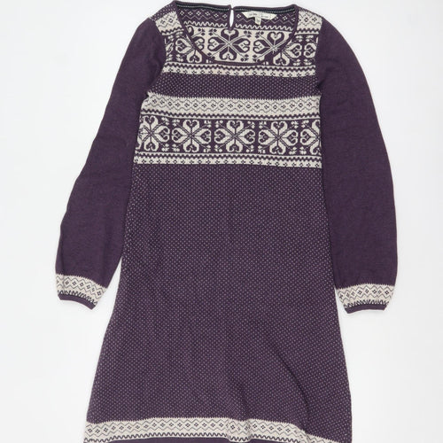 Fat Face Women’s Purple Fair Isle Wool Blend Tunic Jumper Size 10