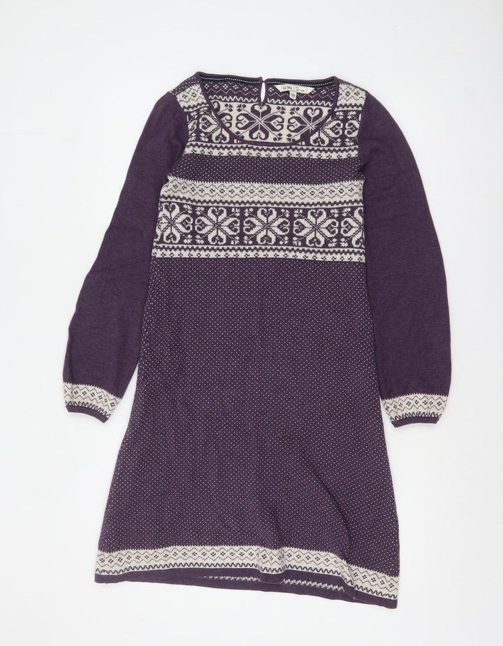 Fat Face Women’s Purple Fair Isle Wool Blend Tunic Jumper Size 10