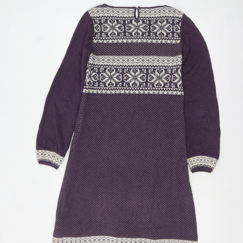 Fat Face Women’s Purple Fair Isle Wool Blend Tunic Jumper Size 10