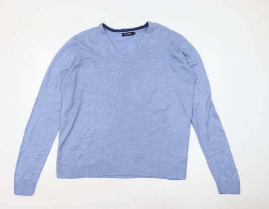 James Pringle Men’s Blue V-Neck Acrylic Jumper L