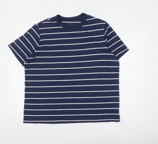 Old Navy Women Blue Striped Short Sleeve Crew Neck T-Shirt L