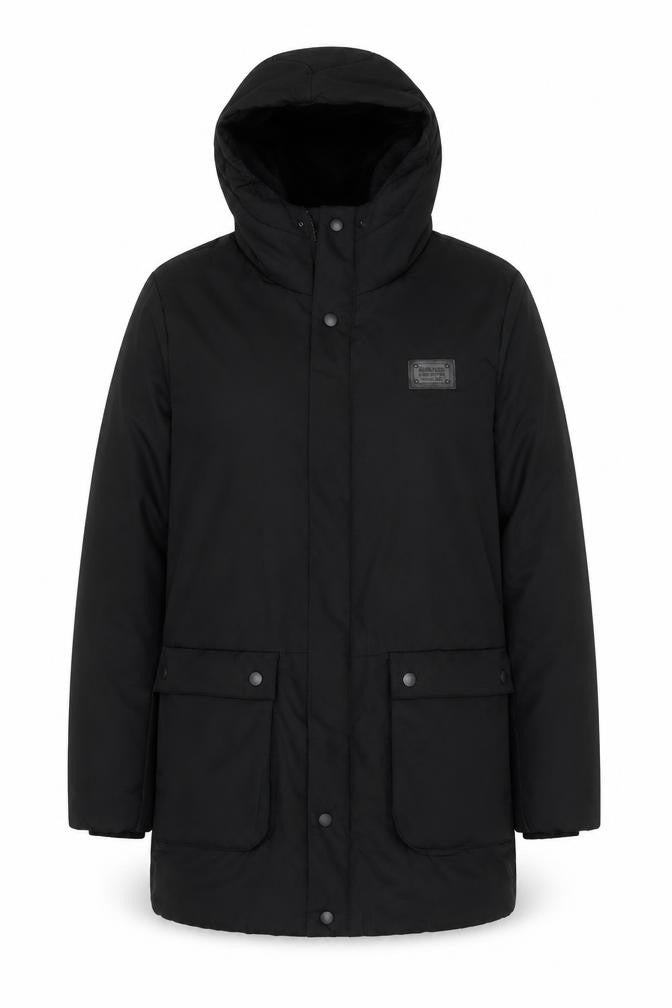 Jean Pascale Womens Black M Hooded Parka Coat Water Resistant