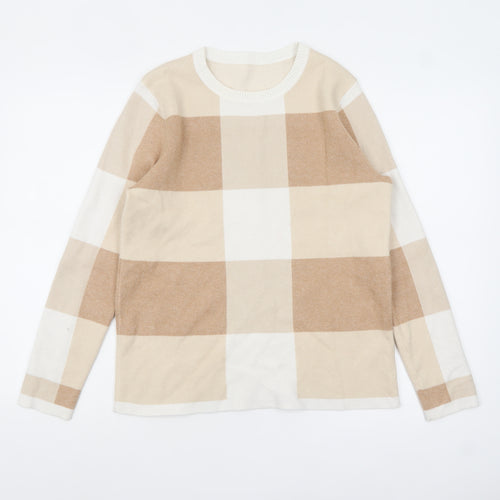 Bonmarché Womens Beige Check Knit Pullover Jumper Size 12