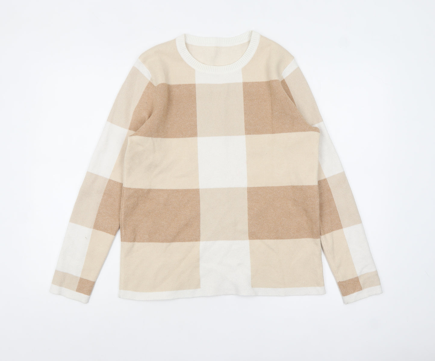 Bonmarché Womens Beige Check Knit Pullover Jumper Size 12