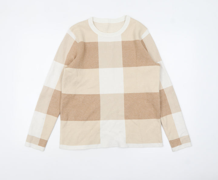 Bonmarché Womens Beige Check Knit Pullover Jumper Size 12