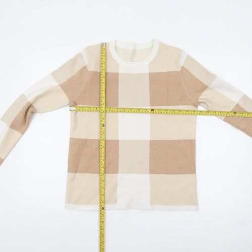Bonmarché Womens Beige Check Knit Pullover Jumper Size 12