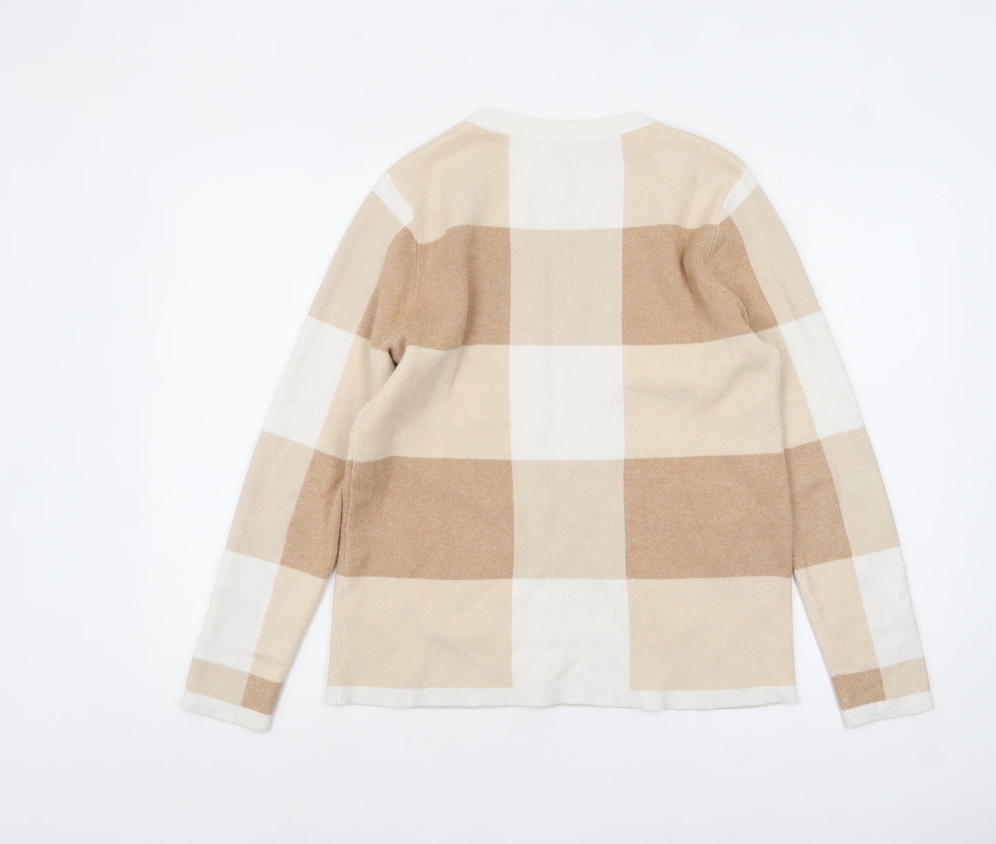 Bonmarché Womens Beige Check Knit Pullover Jumper Size 12
