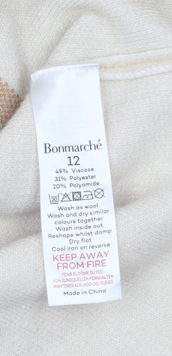 Bonmarché Womens Beige Check Knit Pullover Jumper Size 12