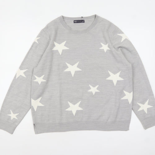 Marks and Spencer Women Grey Star Knit Pullover Jumper Size 18