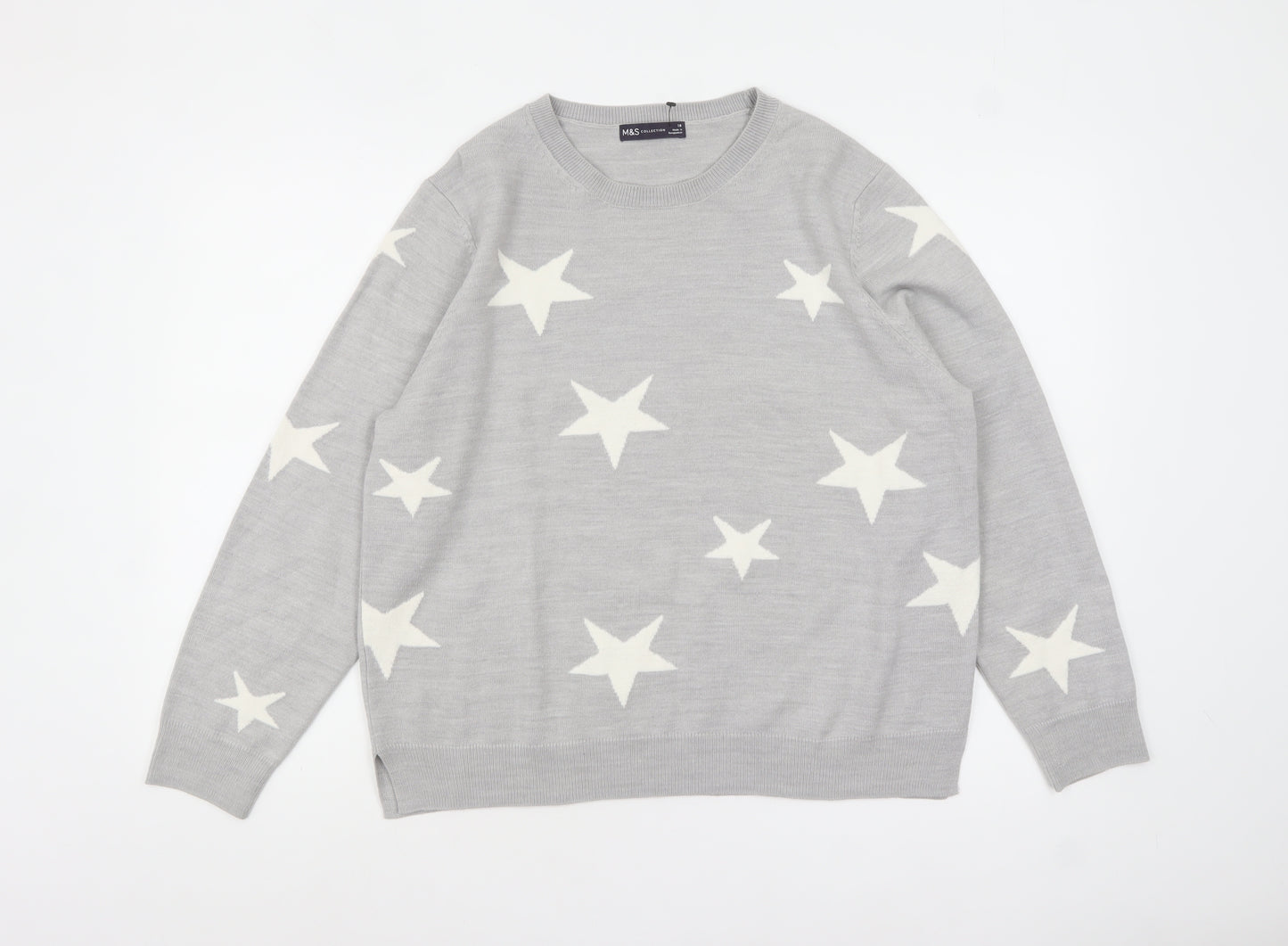 Marks and Spencer Women Grey Star Knit Pullover Jumper Size 18