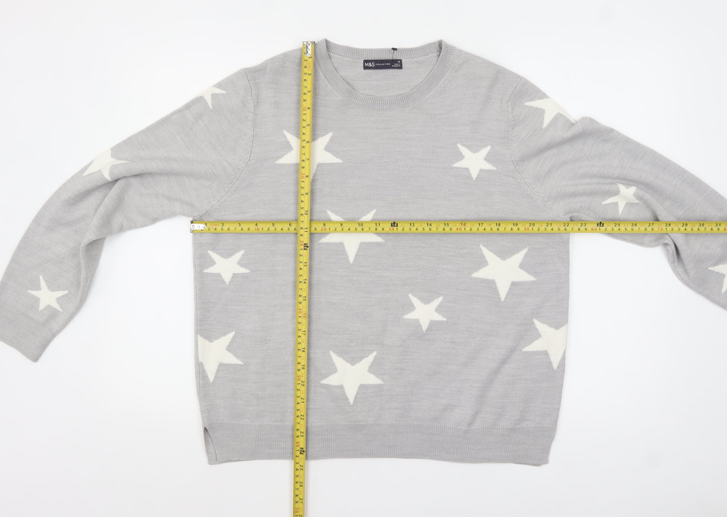 Marks and Spencer Women Grey Star Knit Pullover Jumper Size 18