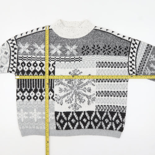 Next Women Grey Fair Isle Mock Neck Chunky Knit Jumper Size 14