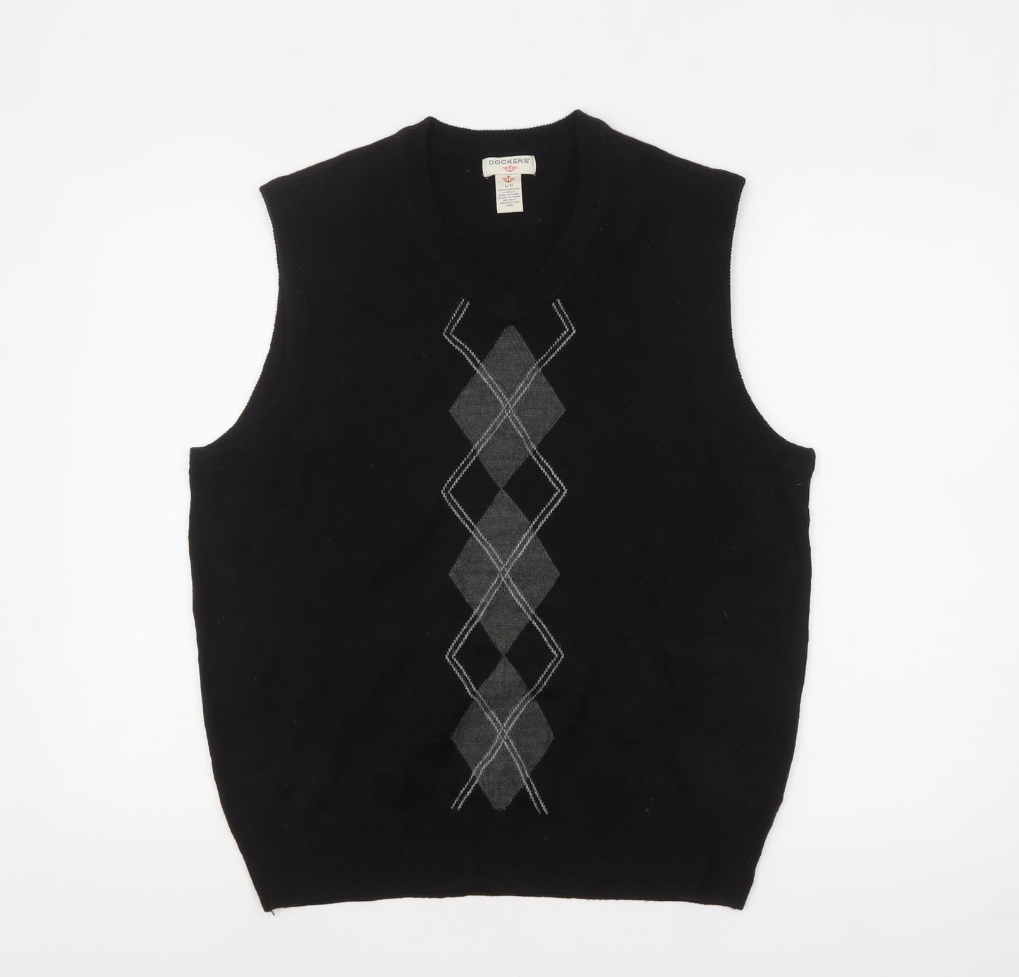 Dockers Men’s Black Argyle Sleeveless Knit Vest Jumper L