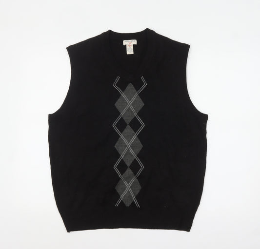 Dockers Men’s Black Argyle Sleeveless Knit Vest Jumper L