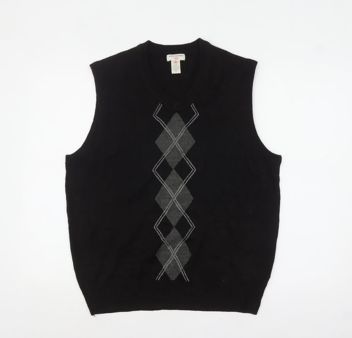 Dockers Men’s Black Argyle Sleeveless Knit Vest Jumper L